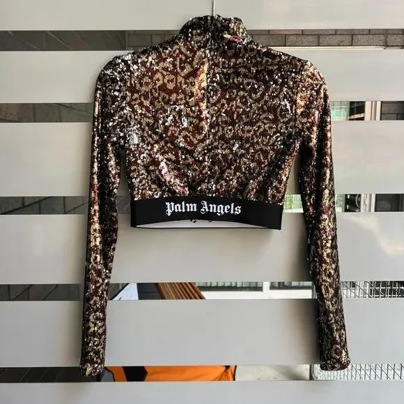SOLD!!! NWT NEW Palm Angels Leopard Sequin Crop Top Size XS - Picture 3 of 7
